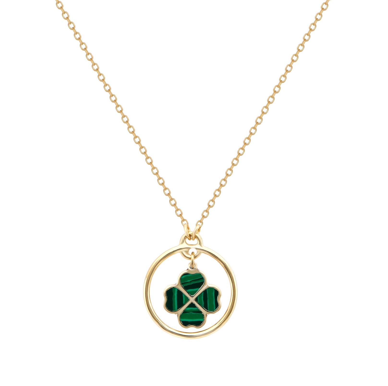 14K Yellow Gold Minimalist Malachite Four Leaf Clover Necklace