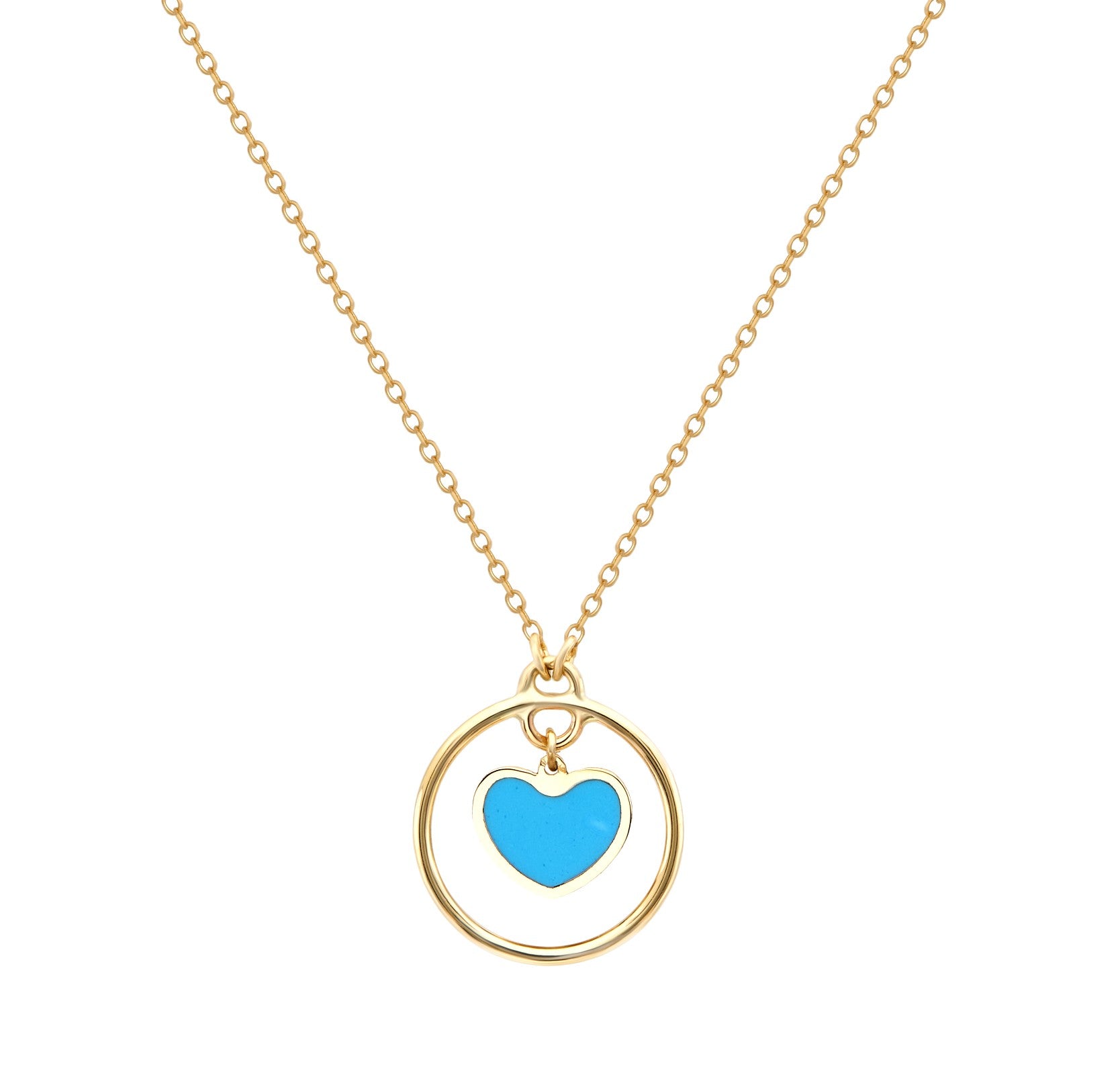 14K Solid Yellow Gold Minimalist Turquoise Heart Necklace