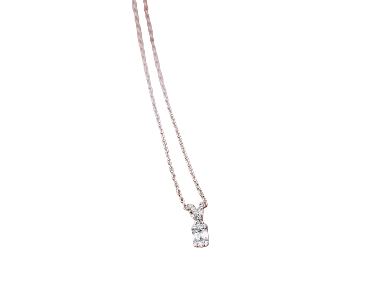 Collier diamant baguette solitaire en or 14 carats