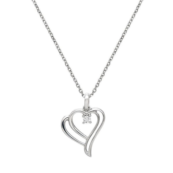 14K Solid White Gold Minimalist Diamond Heart Necklace