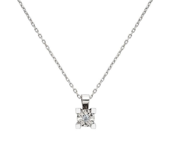 14K Solid White Gold Minimalist Diamond Solitaire Necklace
