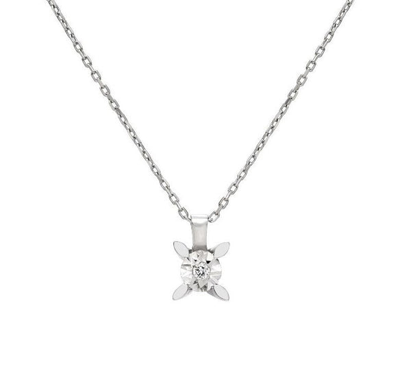 14K Solid White Gold Minimalist Diamond Solitaire Necklace