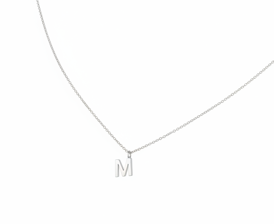 Collier initial en or blanc massif 14K, collier lettre M