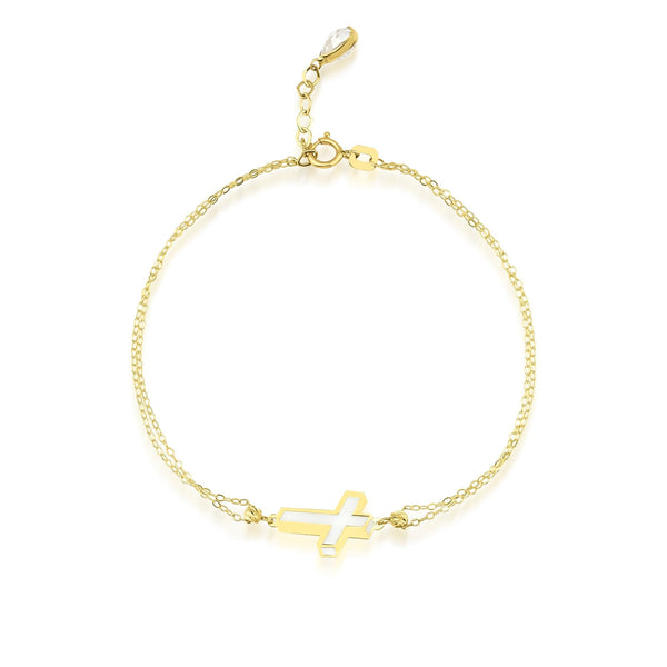 14K Solid Yellow Gold 3D Small Cross Bracelet