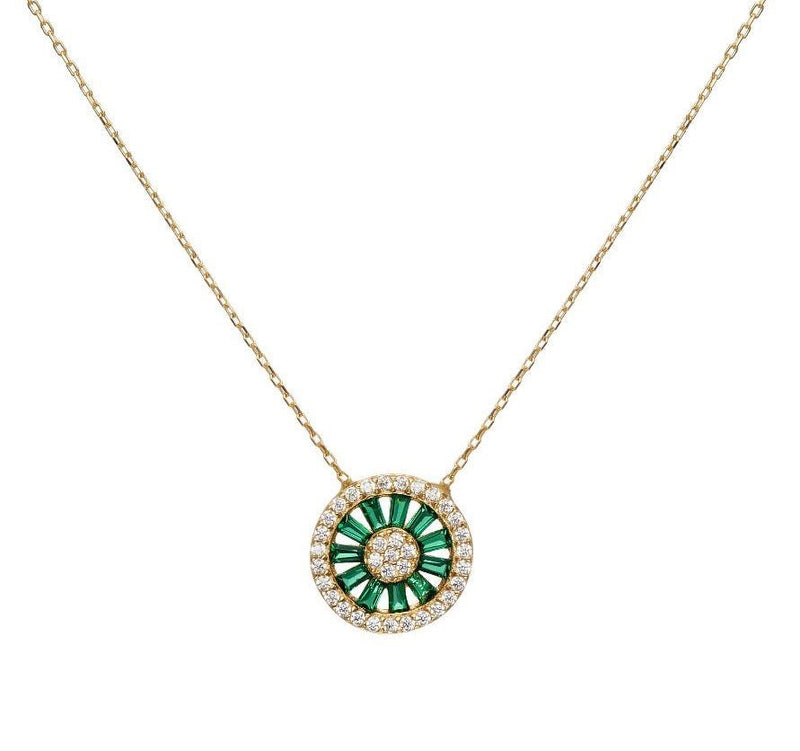 14K Solid Yellow Gold Baguette Emerald Necklace