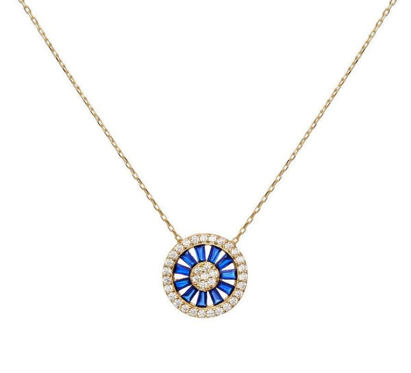 14K Solid Yellow Gold Baguette Sapphire Necklace