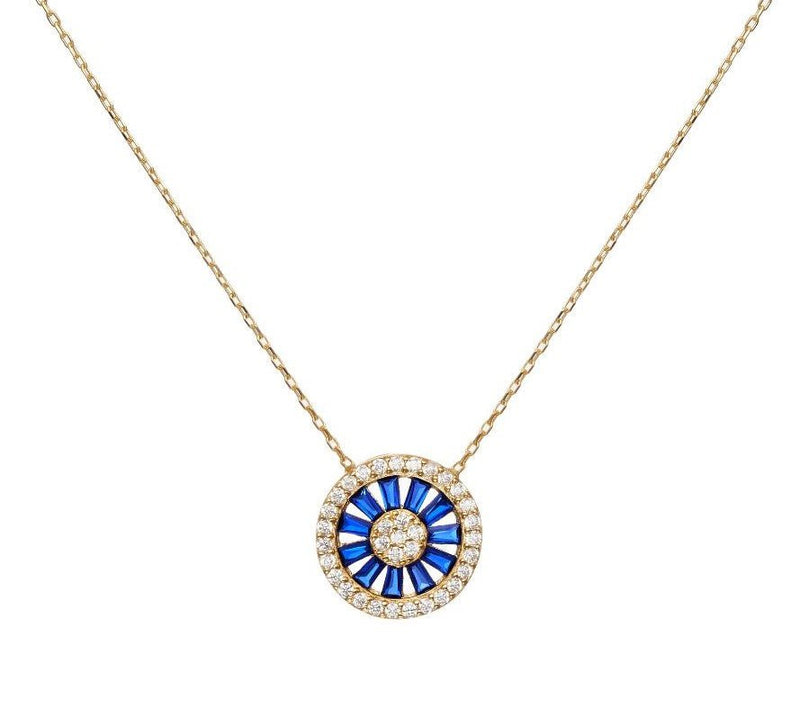 14K Solid Yellow Gold Baguette Sapphire Necklace