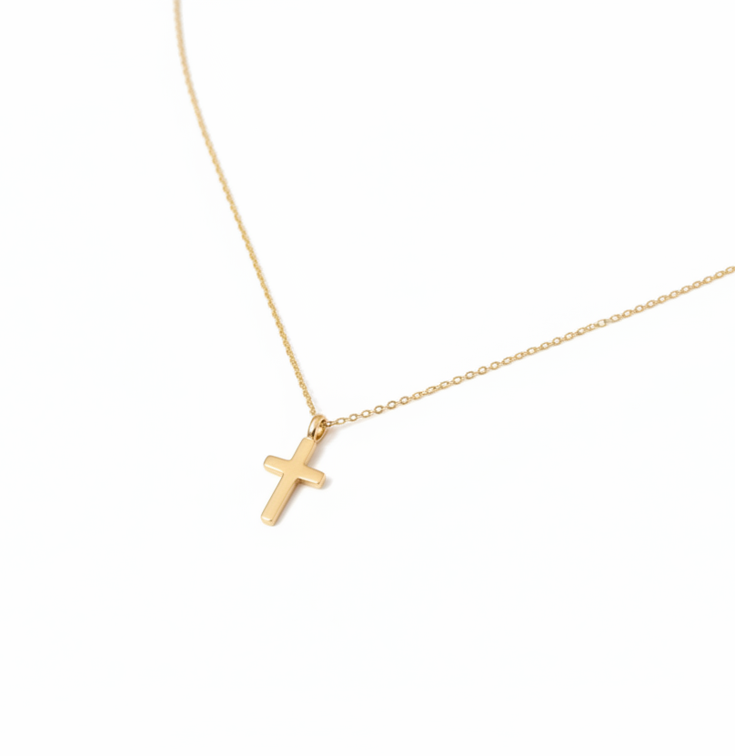 14K Solid Yellow Gold Cross Necklace, Crucifix Cross Necklace