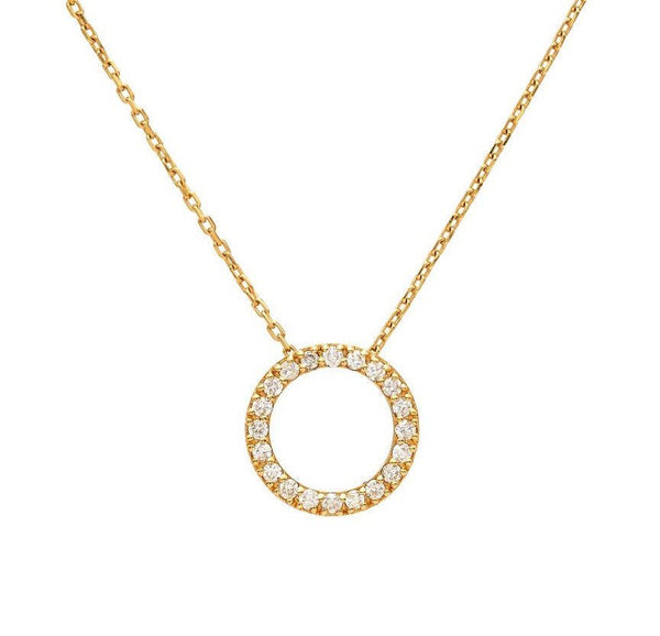 14K Solid Yellow Gold Diamond Circle Necklace