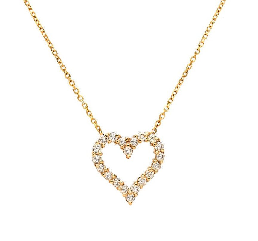 14K yellow gold diamond heart necklace featuring 0.40 carats of sparkling diamonds in a delicate design.