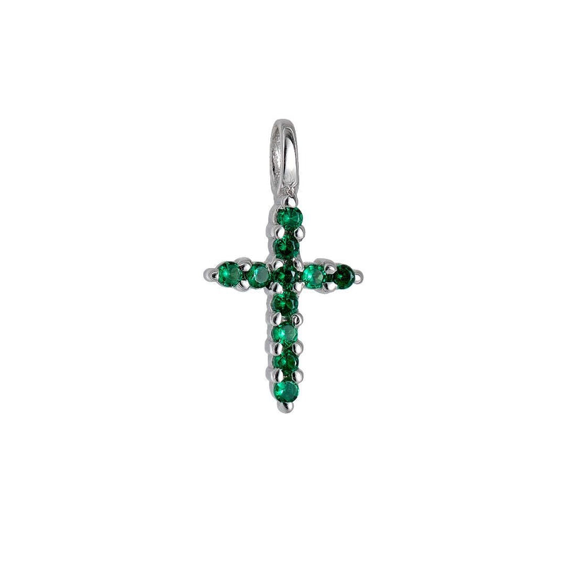 14K Solid Yellow Gold Emerald Cross Pendant or Necklace