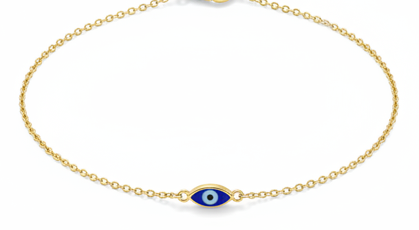 14K Solid Yellow Gold Minimalist  Eye Shape Evil Eye Bracelet