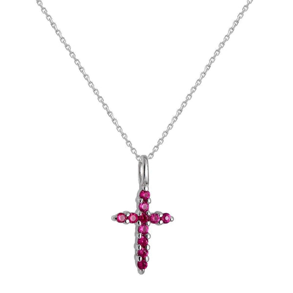 14K Solid Yellow Gold Ruby Cross Pendant or Necklace