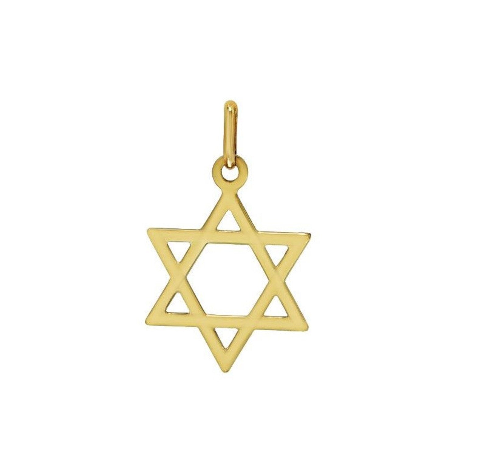 14K solid yellow gold Star of David pendant charm for necklaces or bracelets, elegant Jewish jewelry accessory.