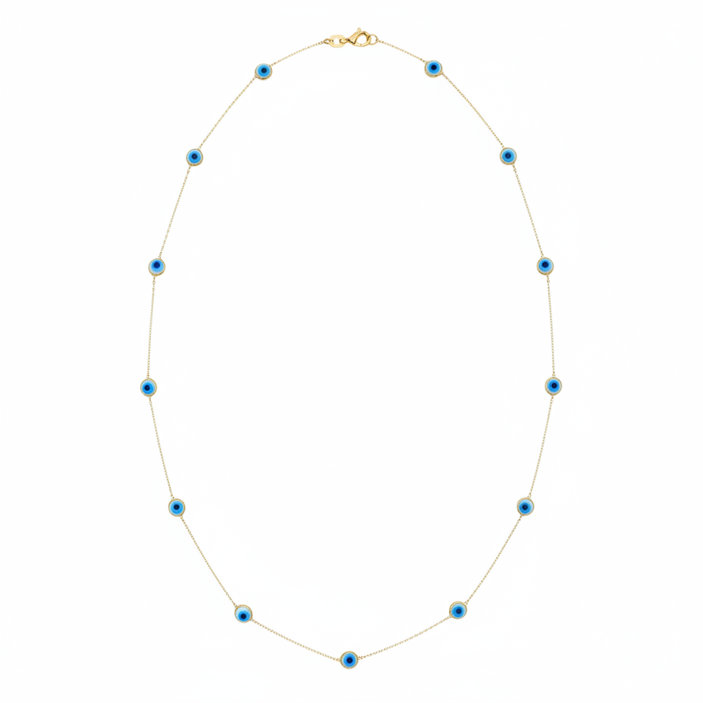 Collier mauvais œil station en or jaune massif 14 carats
