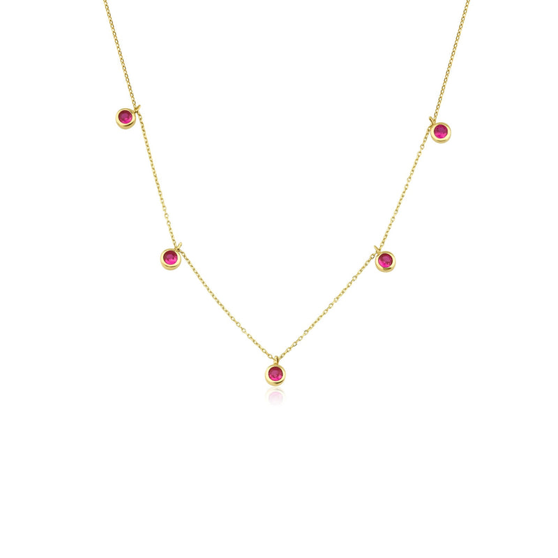 14K Solid Yellow Gold Station Ruby Necklace