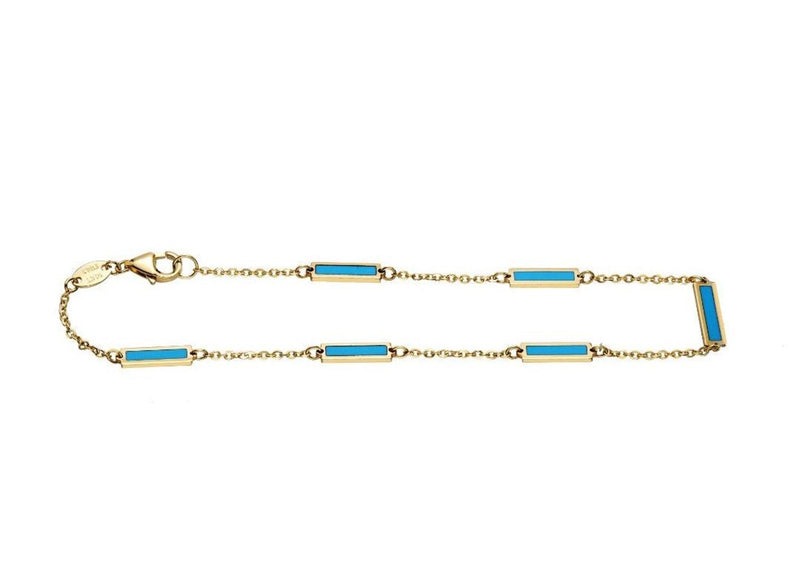 14K Solid Yellow Gold Turquoise Bar Bracelet