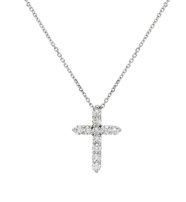 14K White Gold 0.35 Carat Natural Diamond Cross Necklace
