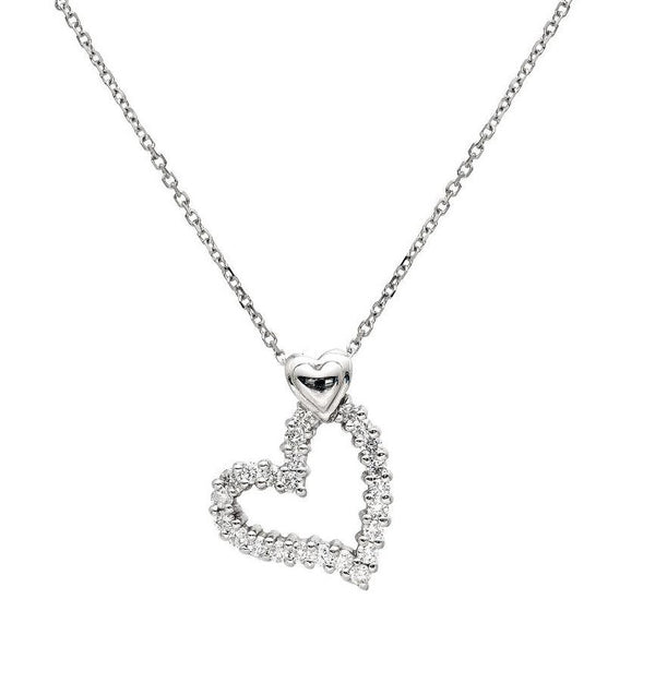 14K White Gold 0.35 Carat Natural Heart Diamond Necklace