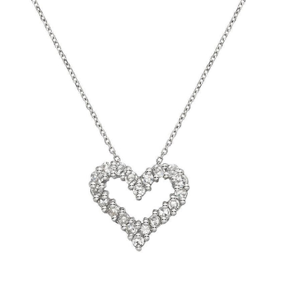 14K White Gold 0.60 Carat Natural Heart Diamond Necklace
