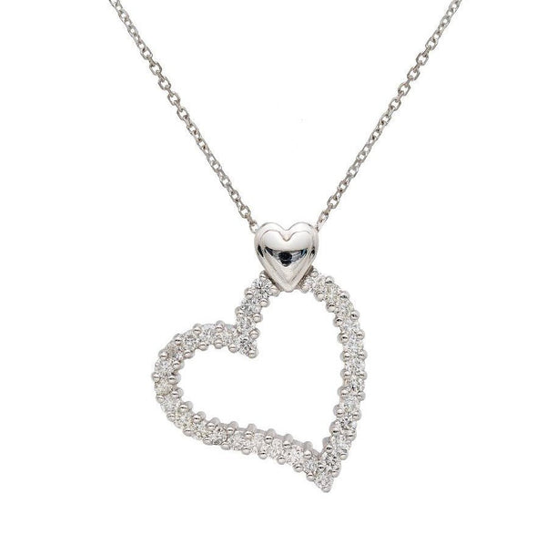 14K White Gold 0.85 Carat Natural Heart Diamond Necklace