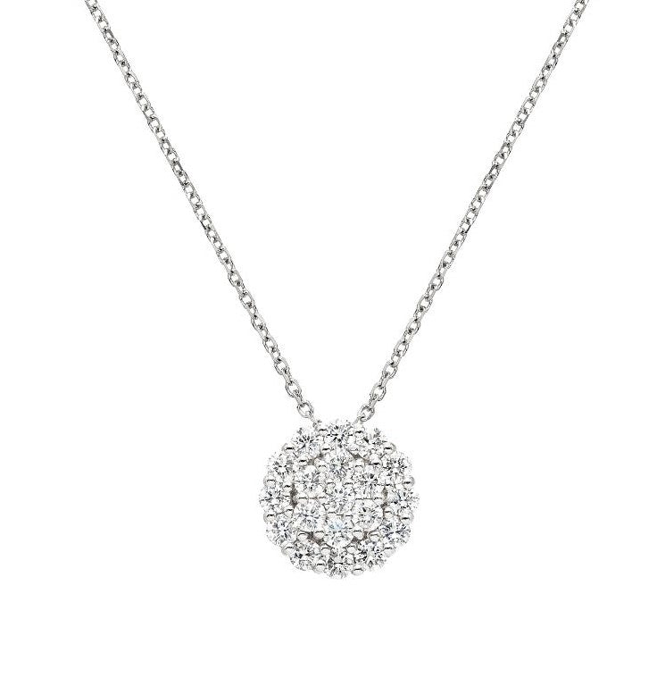 14K White Gold Diamond Halo Necklace