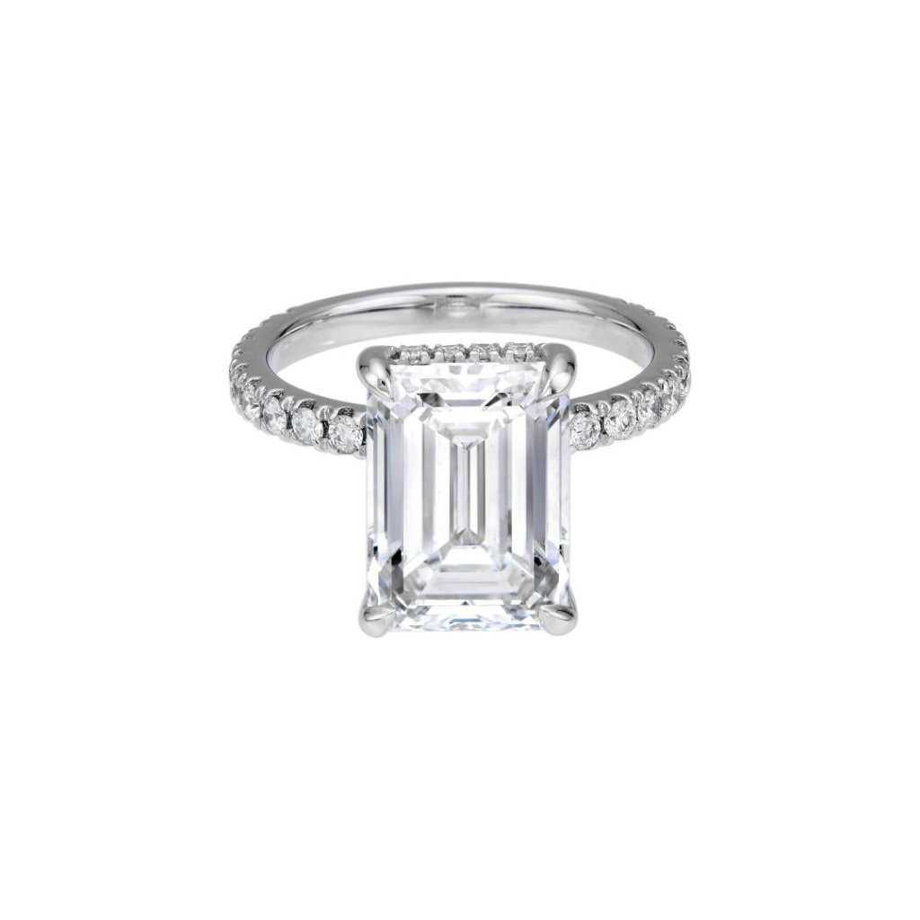 14K White Gold 4.40 Carat Emerald Cut Lab Diamond Engagement Ring