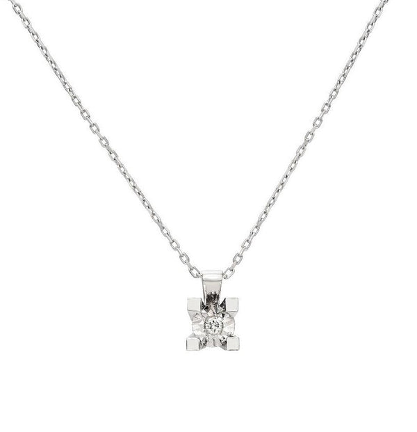 14K White Gold Minimalist Diamond Solitaire Necklace