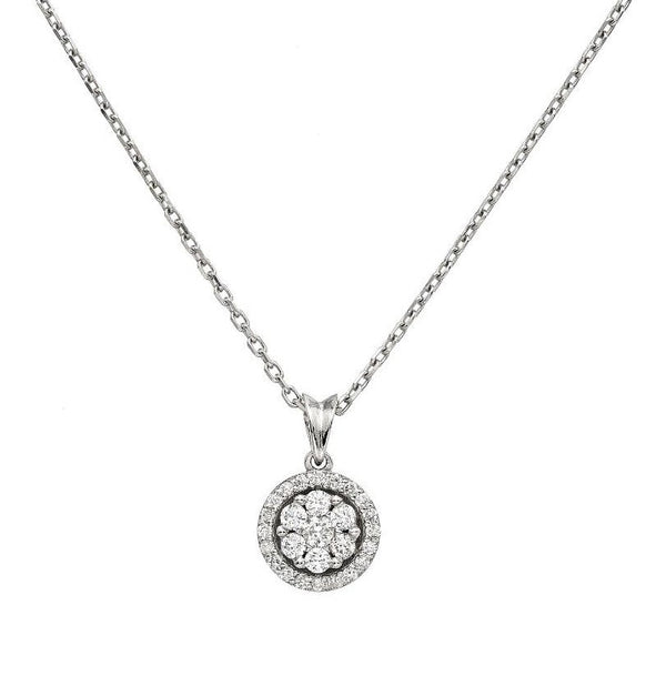 14K White Gold Natural Diamond Halo Solitaire Necklace