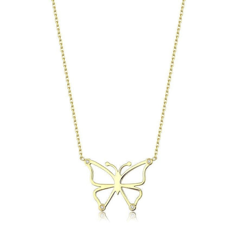 14K Yellow Gold Diamond Butterfly Necklace