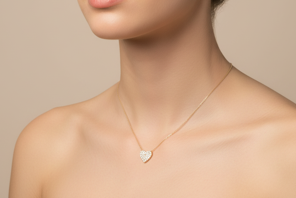 14K Solid Yellow Gold Dainty Heart Necklace