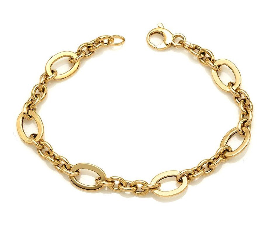14K yellow gold link chain bracelet, stunning design, 4gr weight, 7 inches length, elegant gift box included.