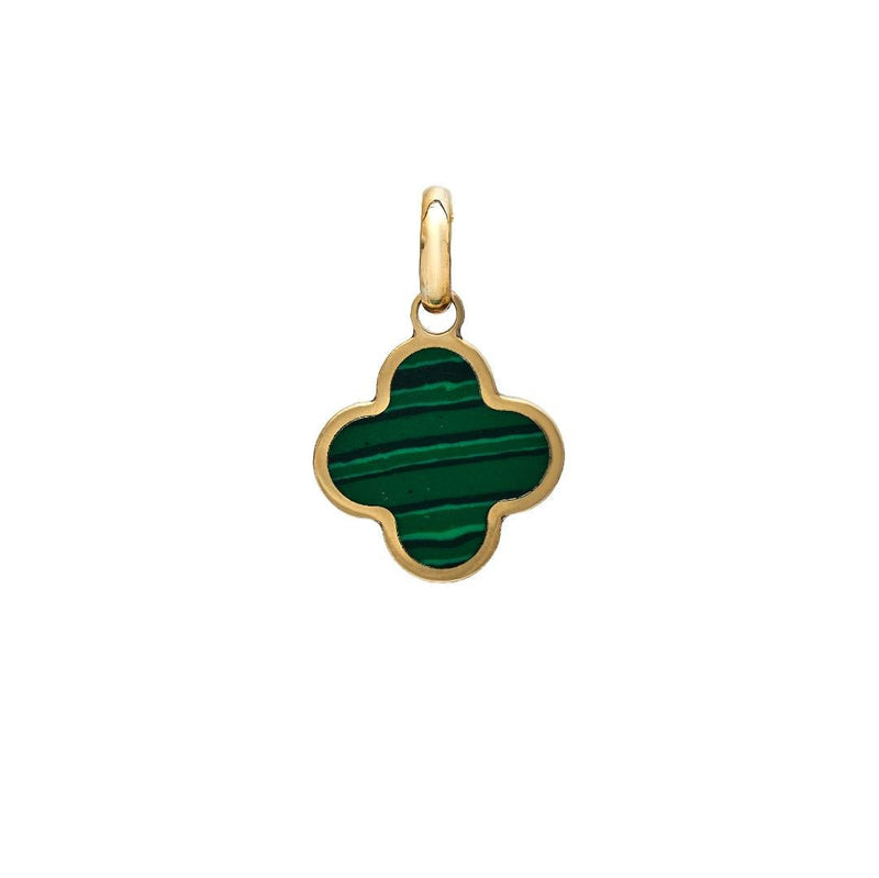 14K Yellow Gold Malachite Clover Necklace