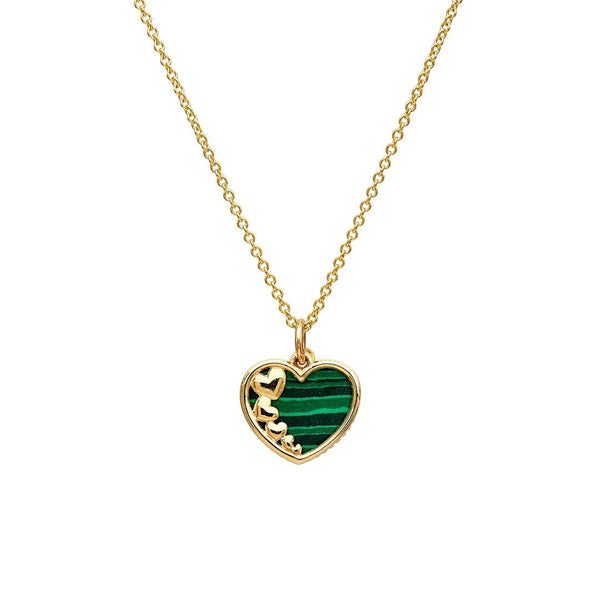 14K Yellow Gold Malachite Heart Necklace