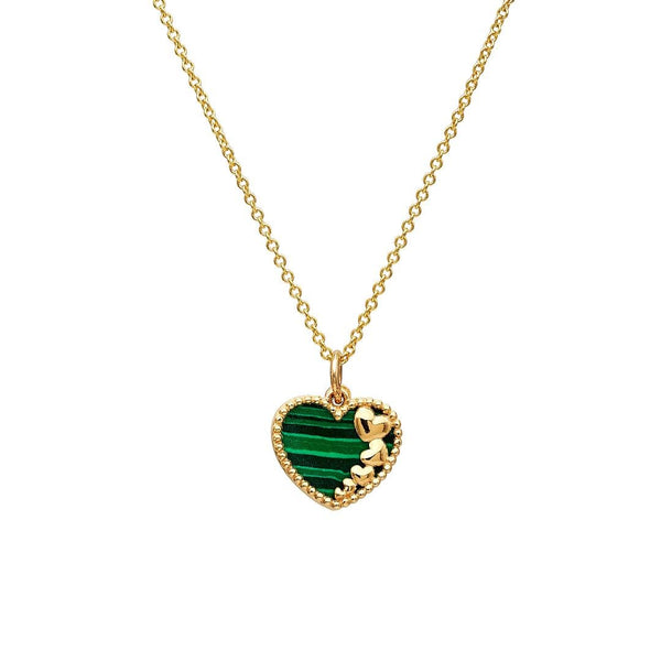 14K Yellow Gold Malachite Heart Pendant or Necklace