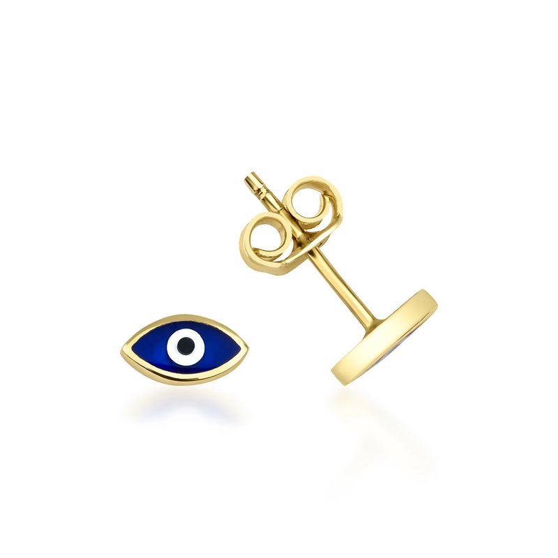 14K Yellow Gold Minimalist Evil Eye Stud Earrings