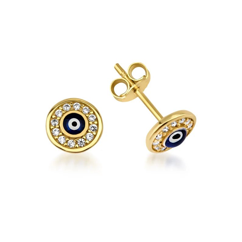 14K Yellow Gold Minimalist Evil Eye Stud Earrings