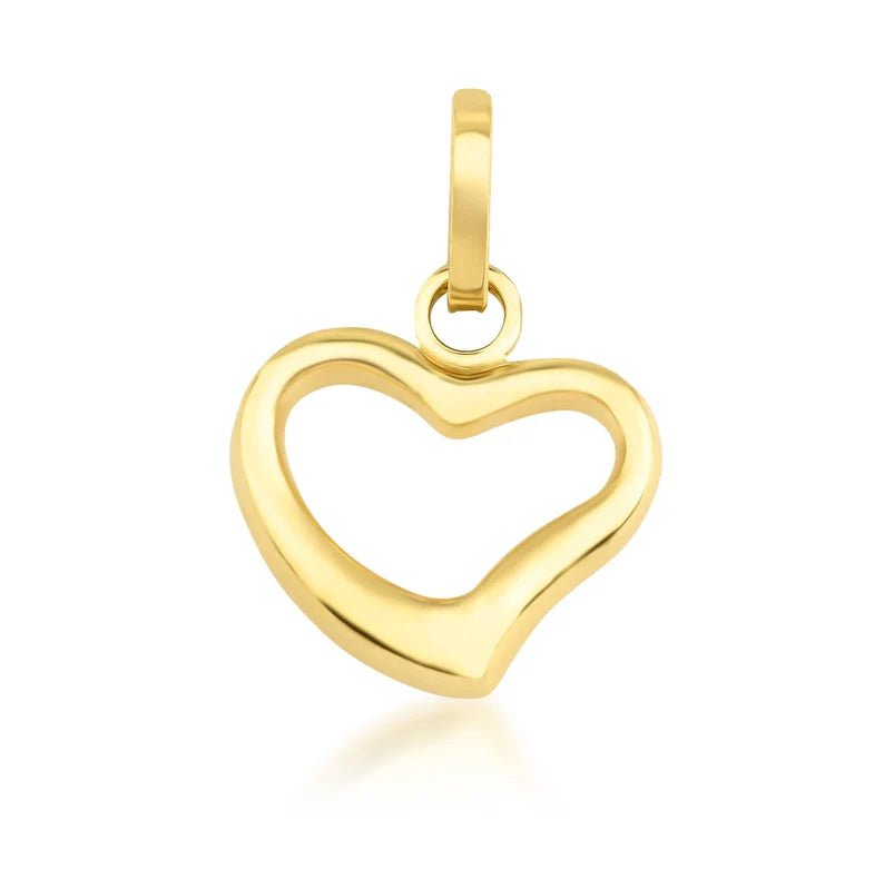 14K yellow gold minimalist heart pendant, 9.75mm width, 12mm height, perfect for everyday wear.