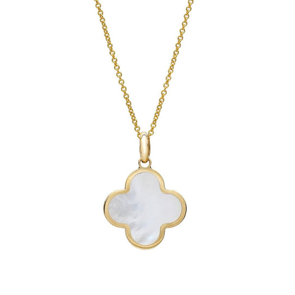 14K Yellow Gold Mother of Pearl Clover Pendant or Necklace