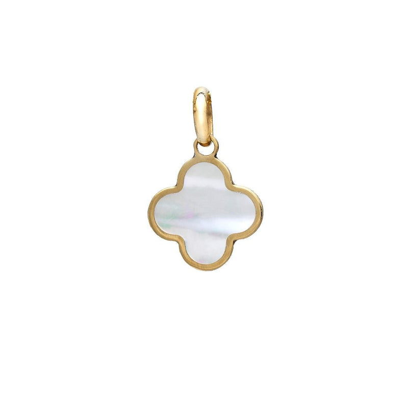 14K Yellow Gold Mother of Pearl Clover Pendant or Necklace