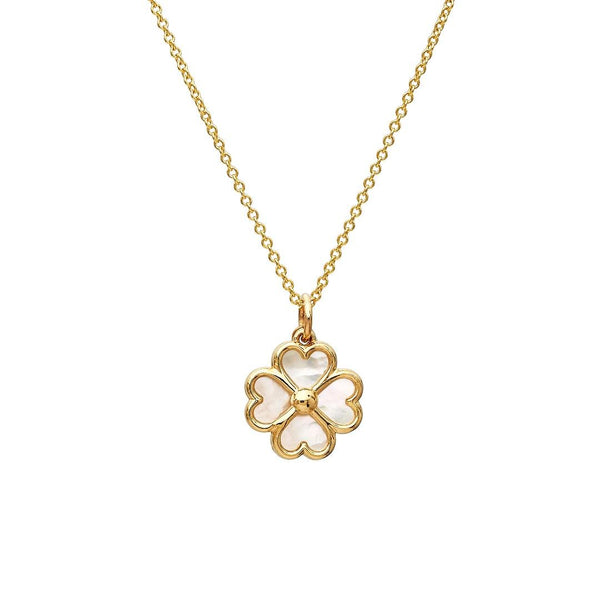 14K Yellow Gold Mother of Pearl Four Leaf Clover Necklace