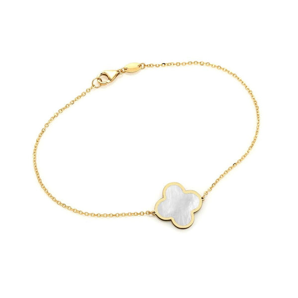 14K Yellow Gold Mother of Pearl Leaf Clover Bracelet