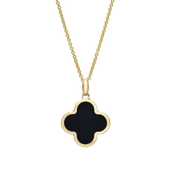 14K Yellow Gold Onyx Clover Necklace