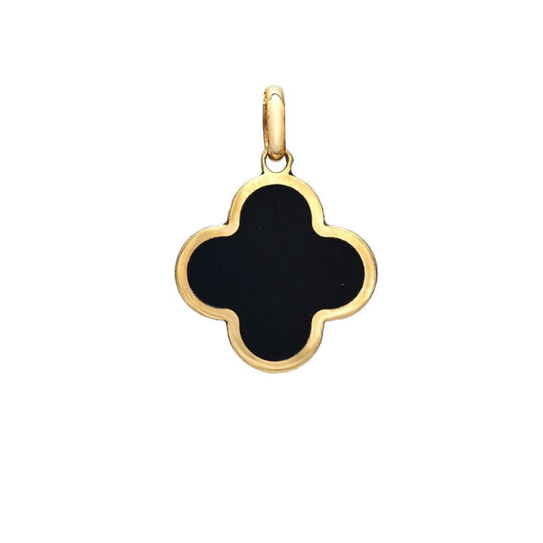 14K Yellow Gold Onyx Clover Necklace