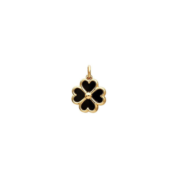 14K Yellow Gold Onyx Four Leaf Clover Pendant or Necklace