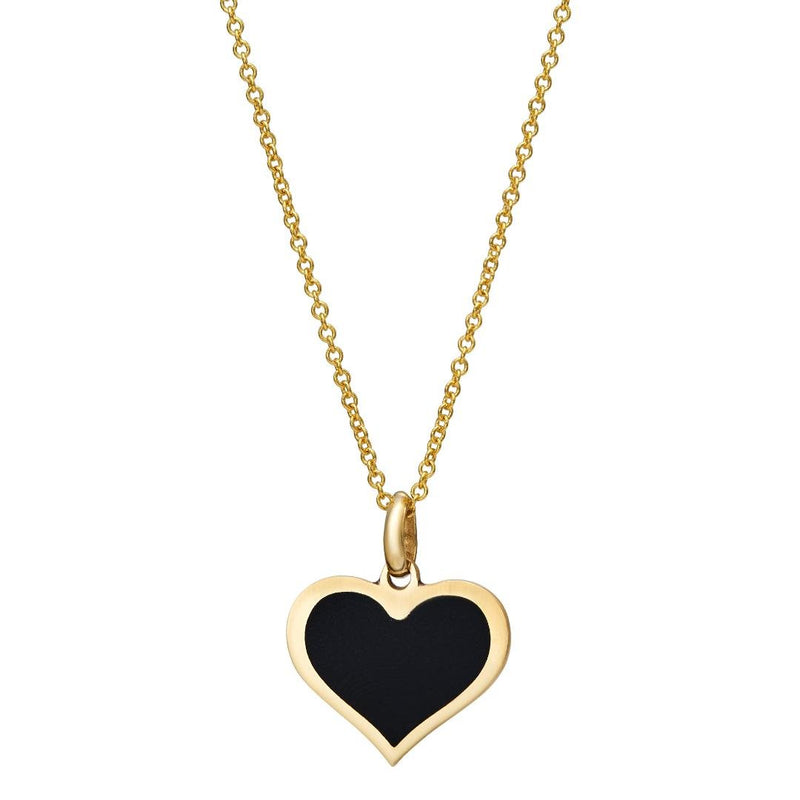 14K Yellow Gold Onyx Heart Necklace