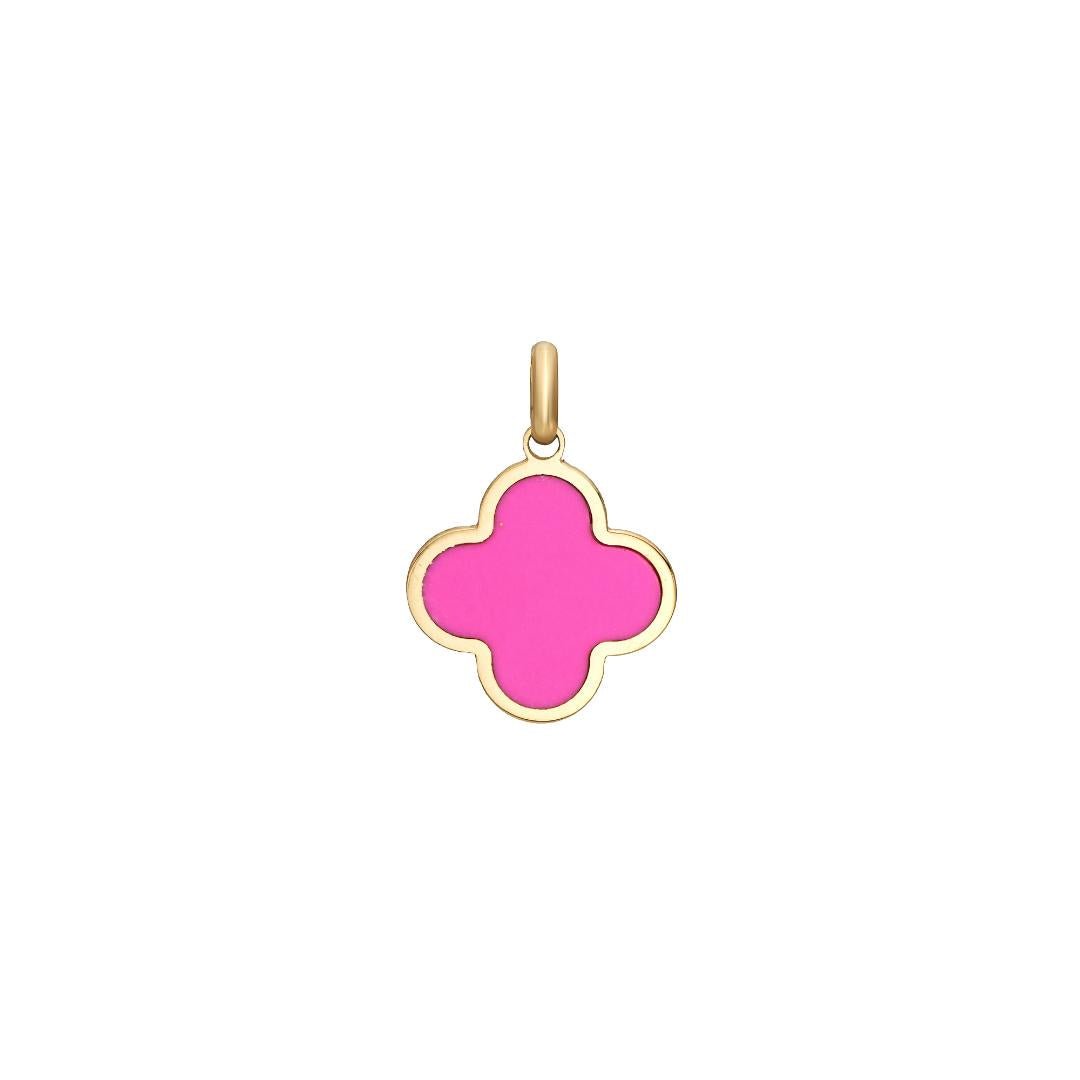 14K yellow gold pink clover pendant, dainty and classy necklace, perfect for everyday wear.