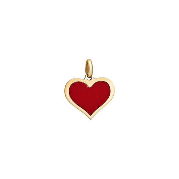 14K Yellow Gold Red Coral Heart Necklace