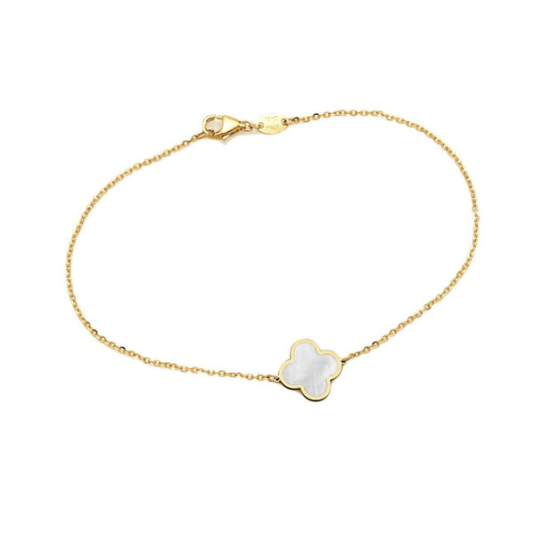 14K Yellow Gold Single Mother of Pearl Leaf Clover Bracelet