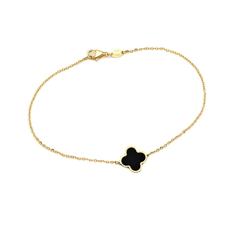 14K Yellow Gold Single Onyx Leaf Clover Bracelet